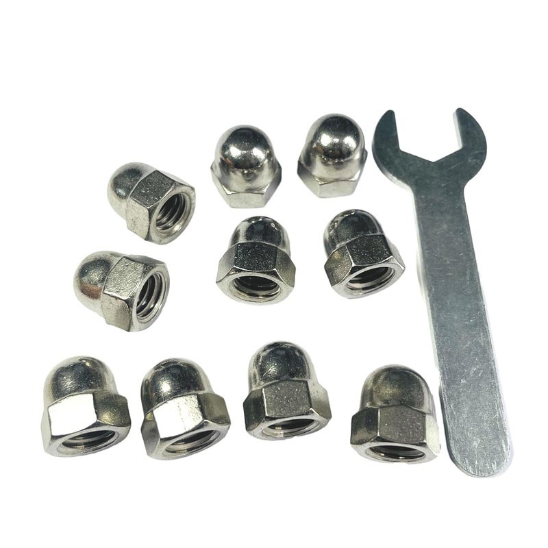 ZDingTech 10pcs 7/16-14 Acorn Cap Nuts,7/16-14 Cap Nuts,Acorn Hex Cap Dome Head Nuts,Dome Nuts,304 Stainless Steel Acorn Nuts,Hardware Nuts,18-8,Bright Finish with Open End Wrench - Image 3